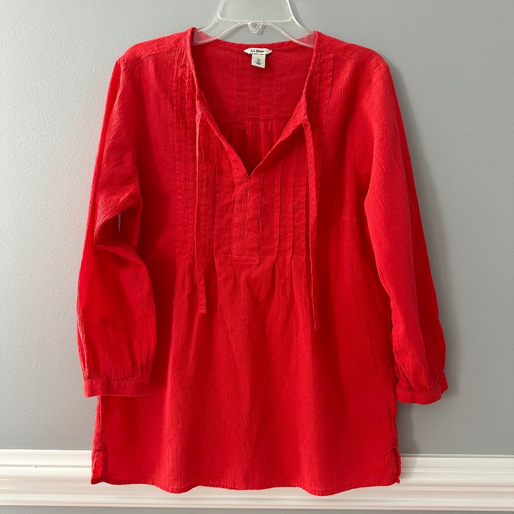 L.L.Bean Camp Blouse Tunic in Red Poppy Color Size Small
